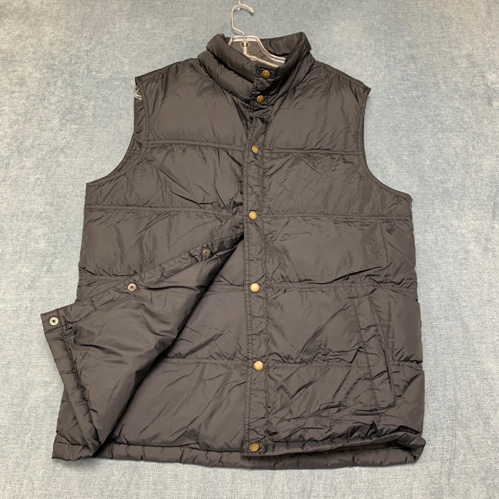 Lands' End Down Filled Puffer Vest Mens Medium 38-40 Black Snap Front Outdoor